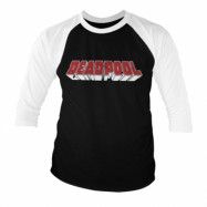 Deadpool Distressed Logo Baseball 3/4 Sleeve Tee, Long Sleeve T-Shirt