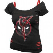 Deadpool - Marvel T-shirt - Deadpool - Pose - 2 in1 Red Ripped Top - M XXL - för Dam - svart