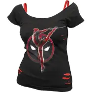 Deadpool - Marvel T-shirt - Deadpool - Pose - 2 in1 Red Ripped Top - M XL - för Dam - svart