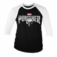 The Punisher Distressed Logo Baseball 3/4 Sleeve Tee, Long Sleeve T-Shirt