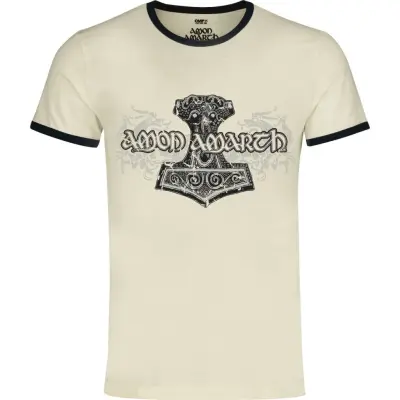 Amon Amarth T-shirt - Thorhammer - Ringer Shirt - S 5XL - för Herr - vintage vit