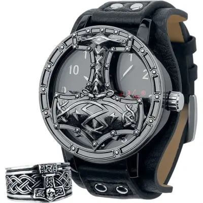 etNox hard and heavy Ring - thors Hammer - Schmuck Bundle - för Herr - flerfärgad