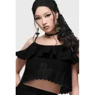 Killstar - Gothic Topp - Cathedral Gardens - Thorned Spire Off the Shoulder Top - XS XXL - för Dam - svart
