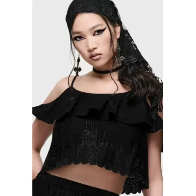 Killstar - Gothic Topp - Cathedral Gardens - Thorned Spire Off the Shoulder Top - XS XXL - för Dam - svart